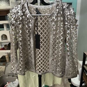 Gray Embellished 3/4 Sleeve Jacket with Sheer Design